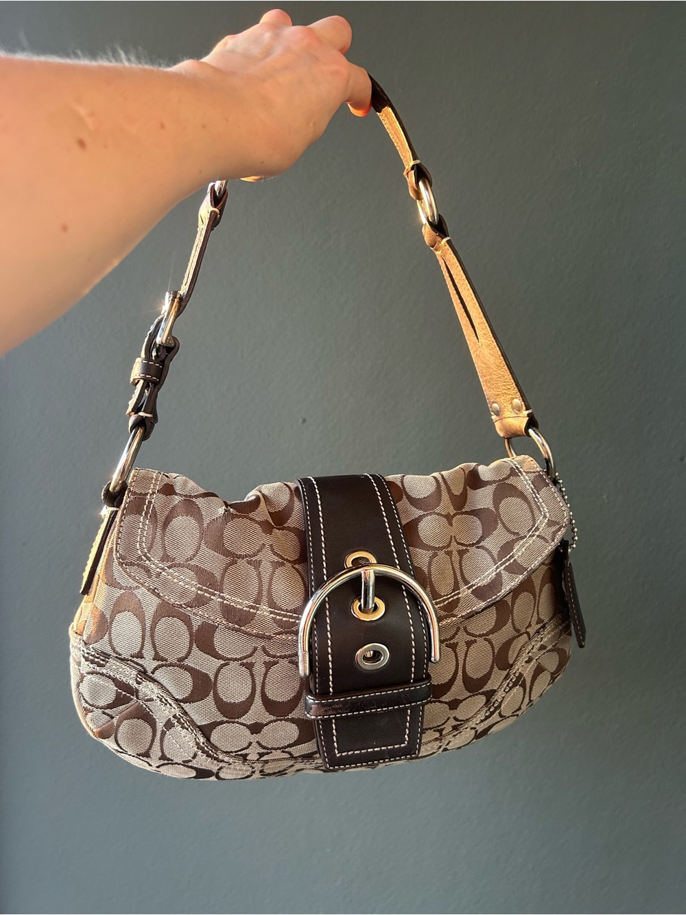 Vintage Soho Coach Canvas Shoulder Bag with Buckle - Gem